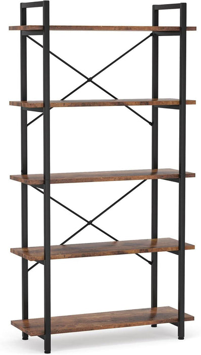 5 Tier Bookshelf, Industrial Etagere Bookcase with Heavy-Duty Metal Frame, Rustic Tall Book Shelf Unit for Living Room, Study, Home Office (1, Rustic)