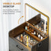 3 in 1 Vanity Desk with Flip Top Mirror and Lights,Glass Top Compact Vanity with 3Drawers &Rolling Stool, Modern Small Makeup Vanity Table W/Charging Station,Bedroom,Rustic Oak