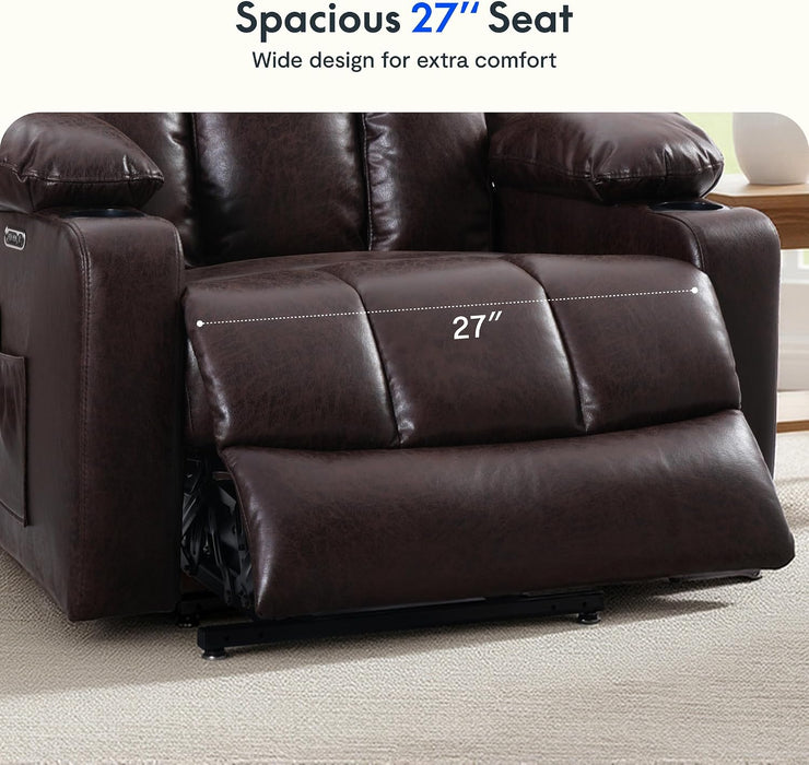 FLEXISPOT XL31-XL Oversized Power Lift Recliner for Elderly, 400 Lbs Heavy Duty Lay Flat Lift Chair with Extra Wide 27" Seat, Massage & Heat, Dual Motor Electric Recliner for Living Room, Dark-Brown