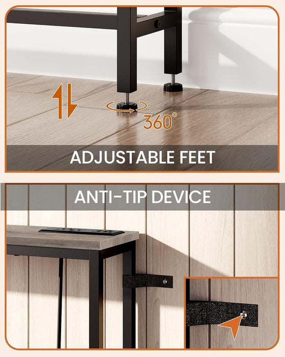 78.7" Narrow Console Table with Power Outlet 7.1" Skinny Sofa Table, Long behind Couch with Charging Station for Hallway, Living Room Greige and Black TXG20UBG