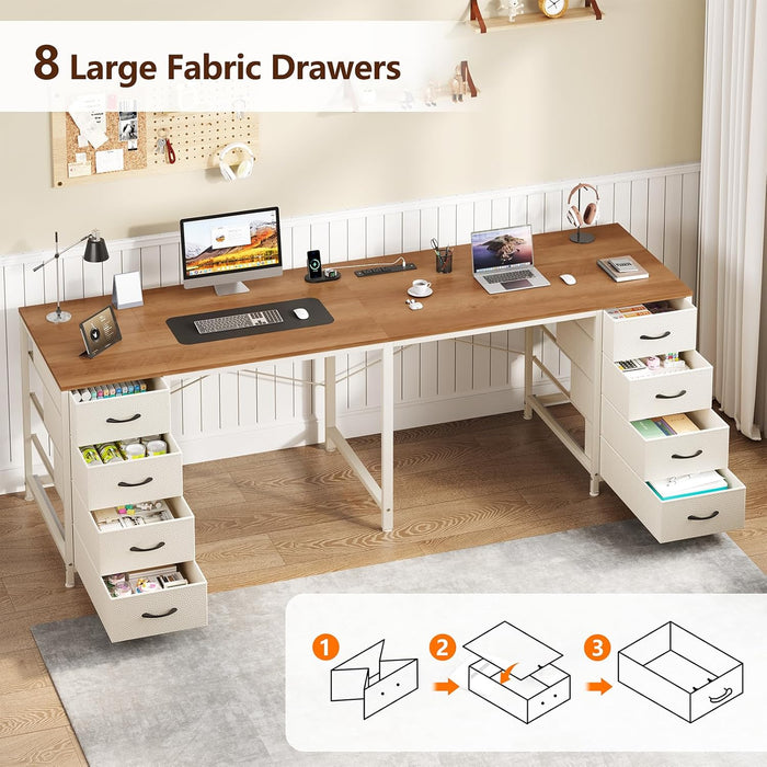 2 Person Desk with 8 Drawers, Large Home Office Computer Desk with Power Outlets, 78 Inch Long Double Desks for Two People, Antique White