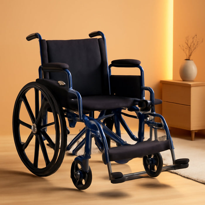 Blue Streak Wheelchair with Flip Back Desk Arms, Swing Away Footrests,Foldingdesk Length Arms, Alloy Steel, 20 Inch Seat