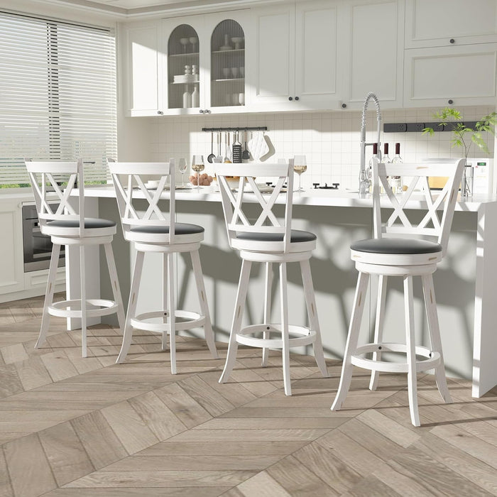 29" Bar Height Swivel Stools - High Back Swivel Barstools with Upholstered Seat & Solid Wood Footrest, Counter Bar Chairs for Kitchen Island & Pub (Antique White, Set of 2) - ShipItFurniture