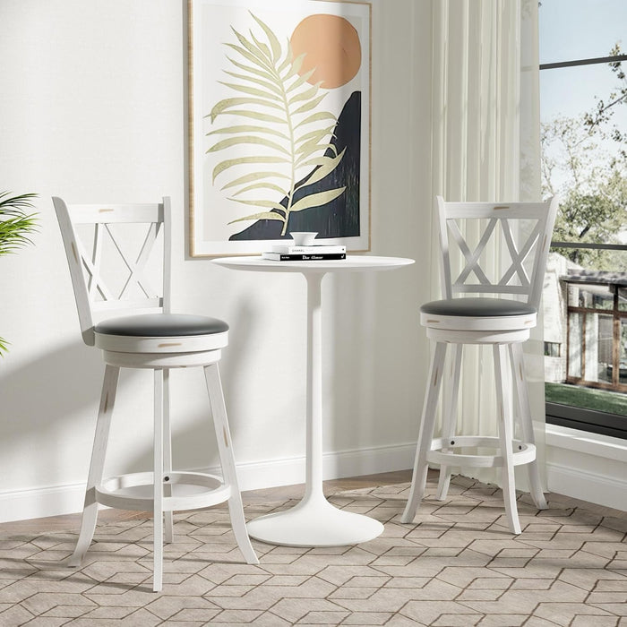29" Bar Height Swivel Stools - High Back Swivel Barstools with Upholstered Seat & Solid Wood Footrest, Counter Bar Chairs for Kitchen Island & Pub (Antique White, Set of 2) - ShipItFurniture