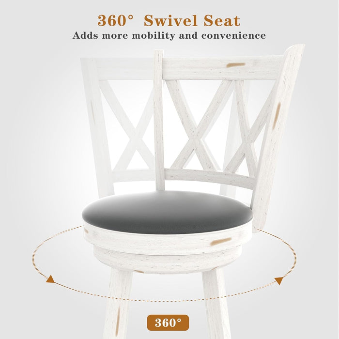 29" Bar Height Swivel Stools - High Back Swivel Barstools with Upholstered Seat & Solid Wood Footrest, Counter Bar Chairs for Kitchen Island & Pub (Antique White, Set of 2) - ShipItFurniture