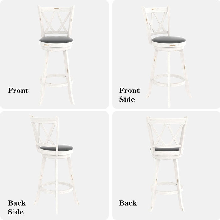 29" Bar Height Swivel Stools - High Back Swivel Barstools with Upholstered Seat & Solid Wood Footrest, Counter Bar Chairs for Kitchen Island & Pub (Antique White, Set of 2) - ShipItFurniture