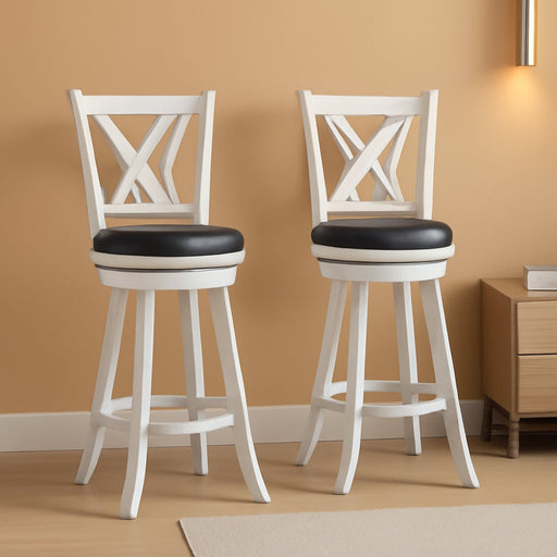 29" Bar Height Swivel Stools - High Back Swivel Barstools with Upholstered Seat & Solid Wood Footrest, Counter Bar Chairs for Kitchen Island & Pub (Antique White, Set of 2) - ShipItFurniture