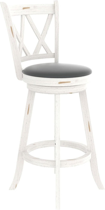 29" Bar Height Swivel Stools - High Back Swivel Barstools with Upholstered Seat & Solid Wood Footrest, Counter Bar Chairs for Kitchen Island & Pub (Antique White, Set of 2) - ShipItFurniture