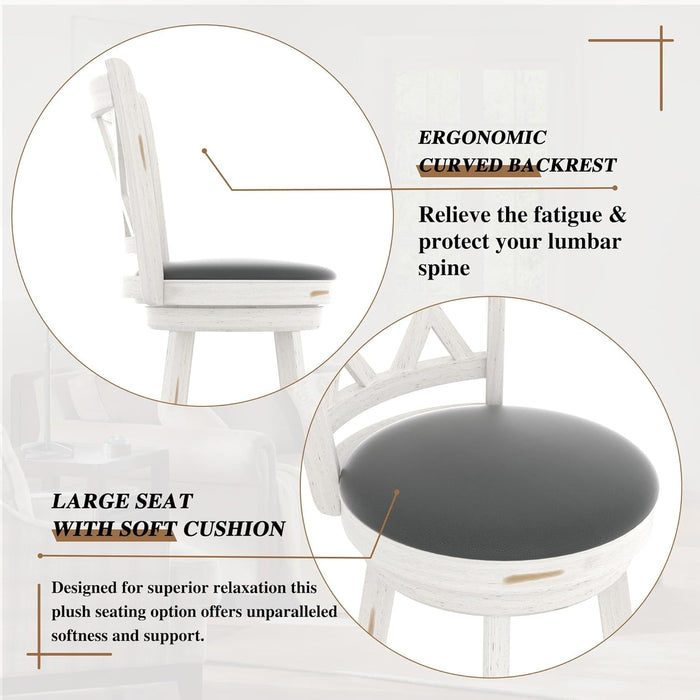 29" Bar Height Swivel Stools - High Back Swivel Barstools with Upholstered Seat & Solid Wood Footrest, Counter Bar Chairs for Kitchen Island & Pub (Antique White, Set of 2) - ShipItFurniture