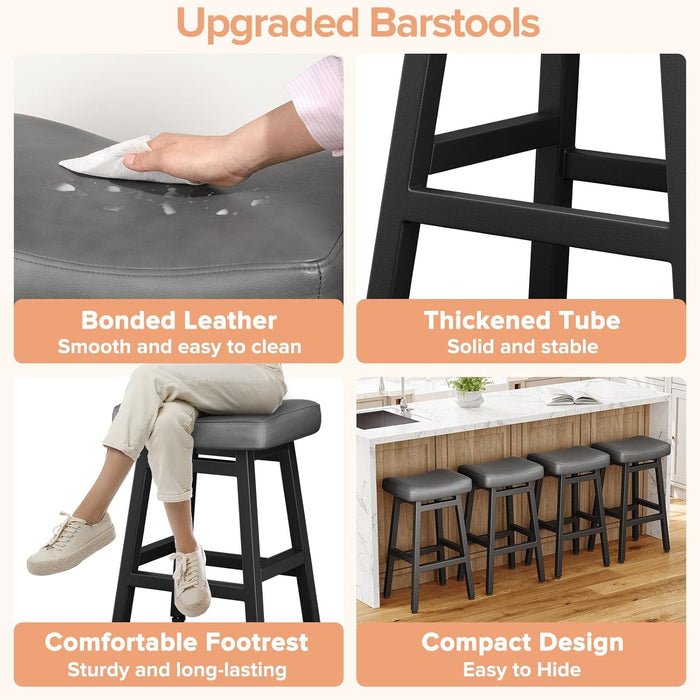 29 Inches Bar Stools Set of 2, Bar Height Barstools for Home Counter, Blackless Barstool with Bonded Leather Saddle Seats & Heavy Duty Metal Legs, Easy Assembly, All Black - ShipItFurniture