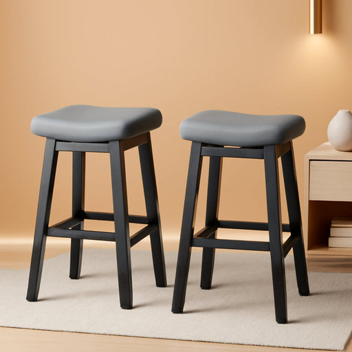 29 Inches Bar Stools Set of 2, Bar Height Barstools for Home Counter, Blackless Barstool with Bonded Leather Saddle Seats & Heavy Duty Metal Legs, Easy Assembly, All Black - ShipItFurniture