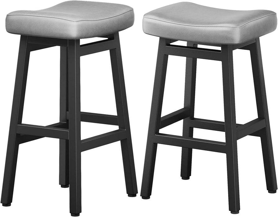 29 Inches Bar Stools Set of 2, Bar Height Barstools for Home Counter, Blackless Barstool with Bonded Leather Saddle Seats & Heavy Duty Metal Legs, Easy Assembly, All Black - ShipItFurniture