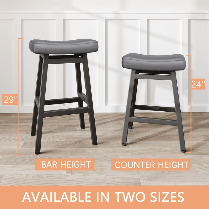 29 Inches Bar Stools Set of 2, Bar Height Barstools for Home Counter, Blackless Barstool with Bonded Leather Saddle Seats & Heavy Duty Metal Legs, Easy Assembly, All Black - ShipItFurniture