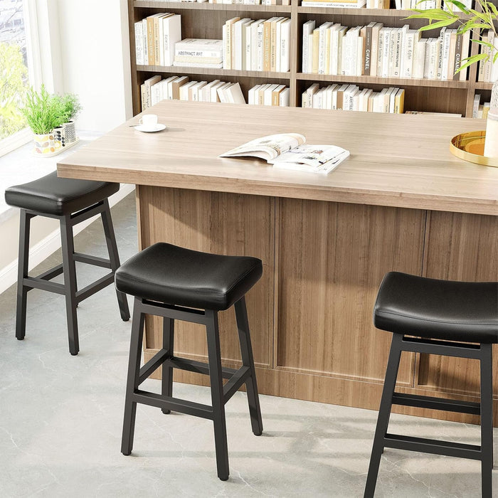 29 Inches Bar Stools Set of 2, Bar Height Barstools for Home Counter, Blackless Barstool with Bonded Leather Saddle Seats & Heavy Duty Metal Legs, Easy Assembly, All Black - ShipItFurniture