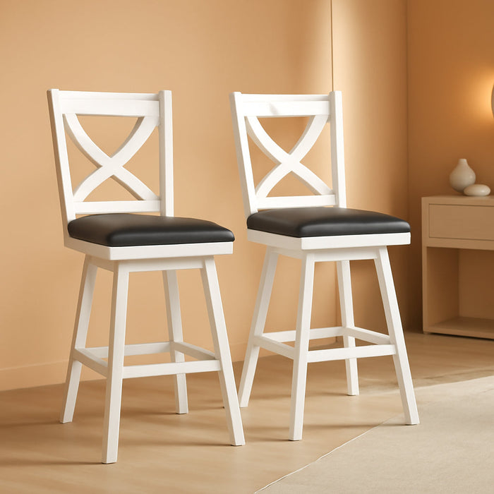 29" Swivel Bar Height Stools, High Back Swivel Bar Stools with Grey Faux Leather Upholstered Seat & Solid Wood Footrest, Counter Bar Chairs for Kitchen Island & Pub (Antique White, Set of 2) - ShipItFurniture