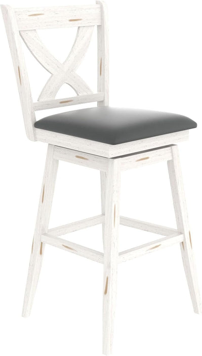 29" Swivel Bar Height Stools, High Back Swivel Bar Stools with Grey Faux Leather Upholstered Seat & Solid Wood Footrest, Counter Bar Chairs for Kitchen Island & Pub (Antique White, Set of 2) - ShipItFurniture