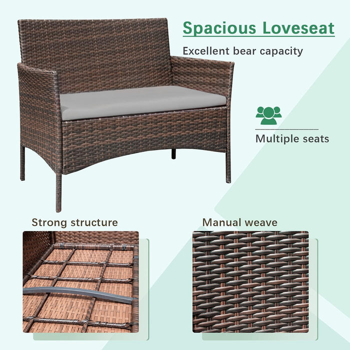 Patio Furniture 4 Pieces Conversation Sets,Brown and Gray