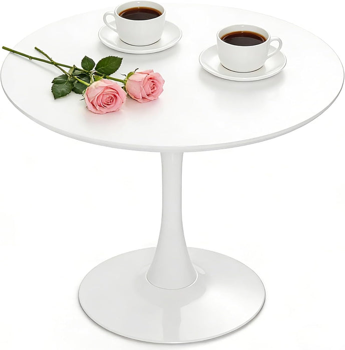 42 Inch round Dining Table for 4, White Tulip Dining Table with Thickened Tabletop & Sturdy Metal Pedestal, Mid-Century Modern Kitchen Table for Dining Room,Living Room,Cafe (White)