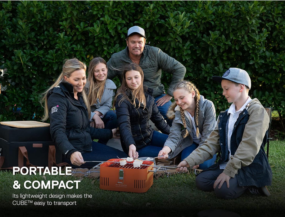 CUBE Portable Charcoal Grill, Tabletop BBQ, Perfect Tailgate, Beach, Patio, or Camping Grill, Lightweight & Compact Small Grill with Preparation Board & Food Storage Tray, Matte Black