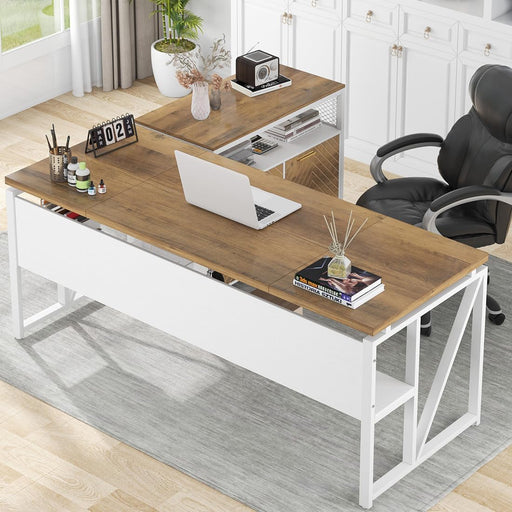 L Shaped Desk Walnut SixtyThreeInch Executive Desk