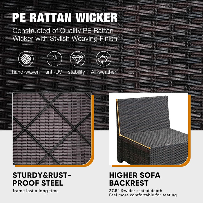 8 Pieces Patio Furniture Set All-Weather Outdoor Wicker Sectional Conversation Sofa Rattan Patio Seating Sofa with Cushion and Glass Table for Porch Poolside,Beige