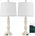 23'' Table Lamps Set of 2, Lamps for Bedroom, USB C+A Ports, Beige