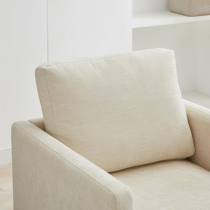 Beige Upholstered Swivel Armchair 360 Degree Chair