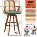 Mid Century Bar Stools, Rattan Swivel Bar Stools with Walnut Finish | Walnut Bentwood Frame, Rattan Back, Upholstered Seat, Curved Arms, Bamboo Legs, Kitchen Barstools for Bar, Pub, Island, Cafe