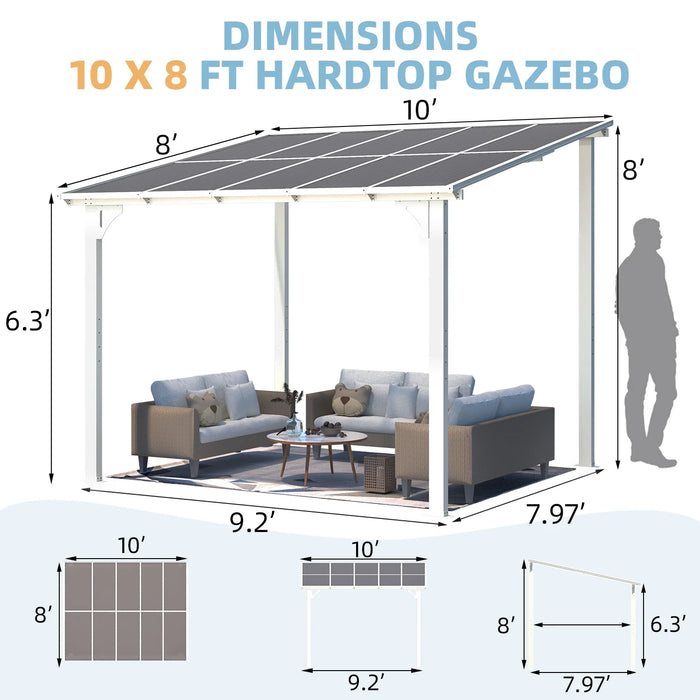 8' X 10' Hardtop Gazebo Outdoor Aluminum Pergola ​For Garden, Patio, Backyard-​White