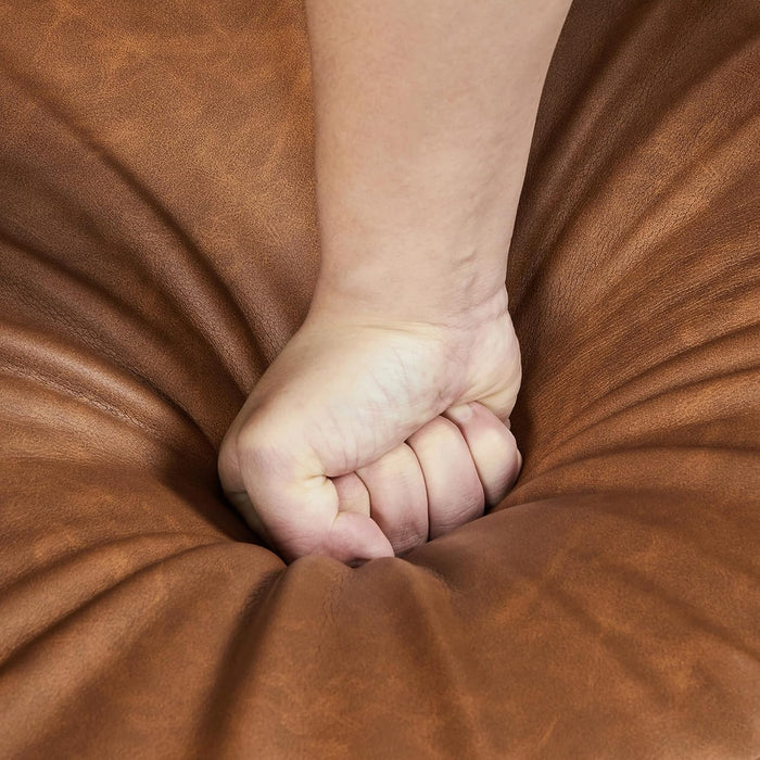 Mid-Century Accent Chairs, PU Leather Modern Upholstered Living Room Chair, Cozy Armchair Button Tufted Back and Wood Legs for Bedroom/Office/Cafe, Retro Brown 2 PCS