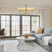 Translucent Amber Glass Five Light Globular Chandelier