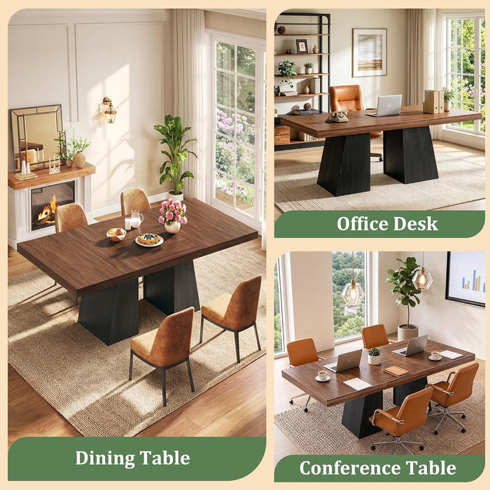 63" Extendable Rectangle Dining Table for 6-8, Wooden Table