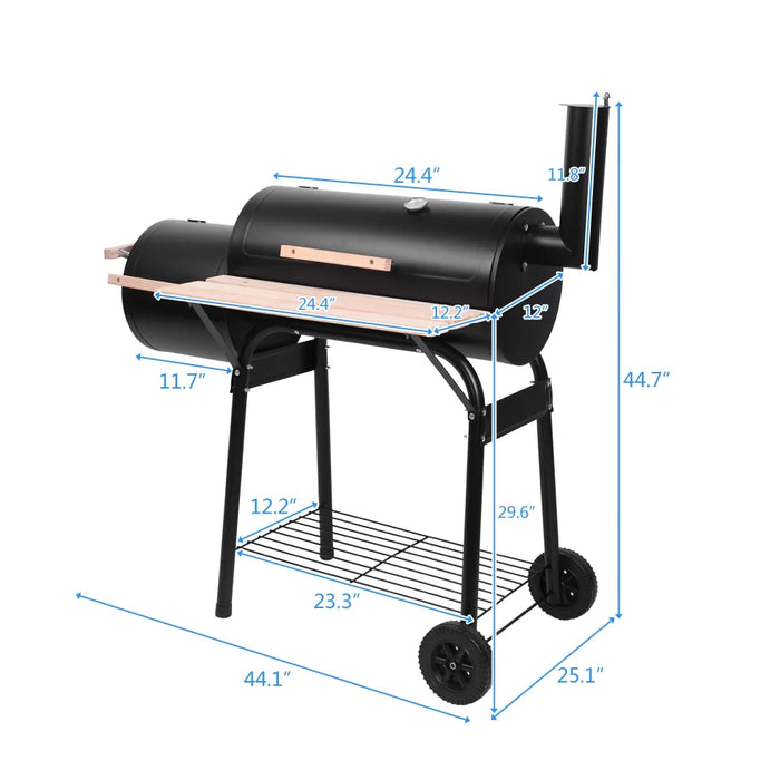 BBQ Charcoal Grill Outdoor Barbecue Pit with Offset Smoker Patio Backyard Black