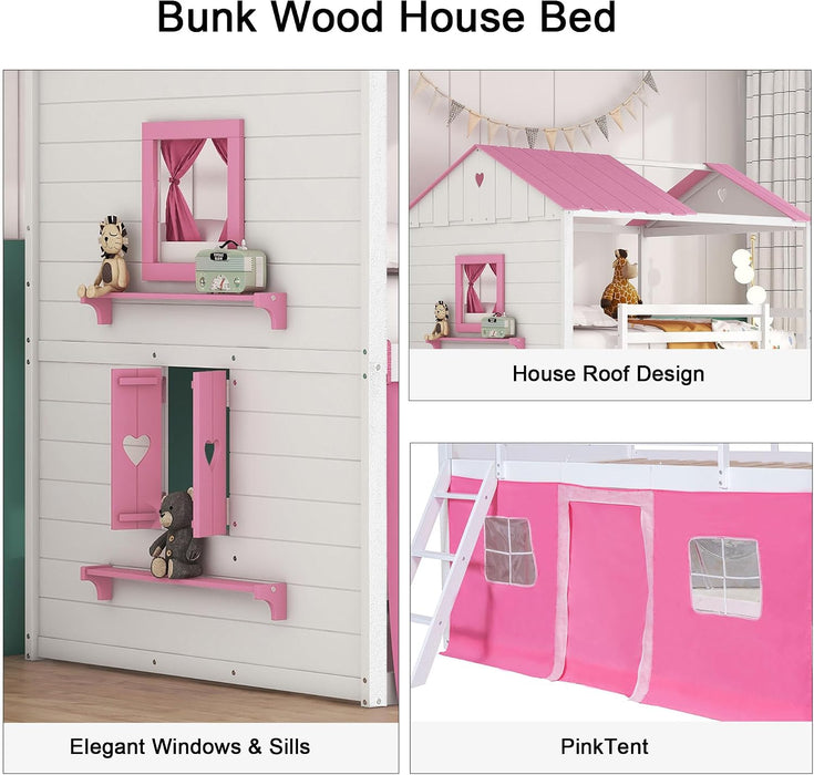 FullSizeFurniture Wooden Bunk Bed Pink PlayhouseStructure