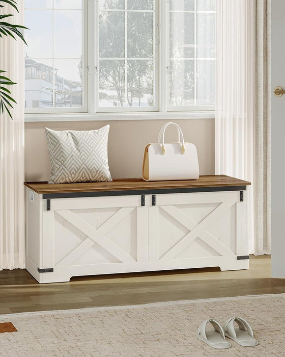FortySevenPointTwoInch LiftTop Storage Chest White Brown Bench