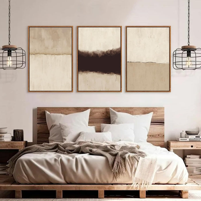 Neutral Abstract Wall Art Set of 3, 24"X36" Large Framed Textured Wall Decor, Minimalist Modern Wall Painting, Beige Black Canvas Art Print for Living Room, Bedroom, Dining Room, Office