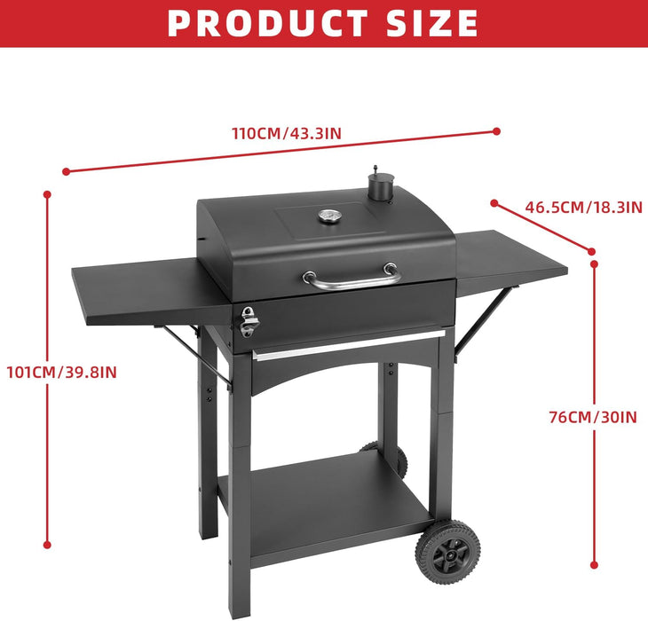 Charcoal Grill with Side Shelf, 353 Sq.Inch Cooking Area,Large Smoker Barbecue Grill with Warming Rack,Outdoor BBQ Grill with Charcoal Tray for Yard, Camping, Picnic