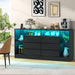 6 Drawers Dresser with 6 Open Storage Cubbies, LED Dressers & Chests of Drawers with Power Outlet, 55" Wide Long Dresser for Bedroom, Modern TV Stand with Open Shelf (Black)