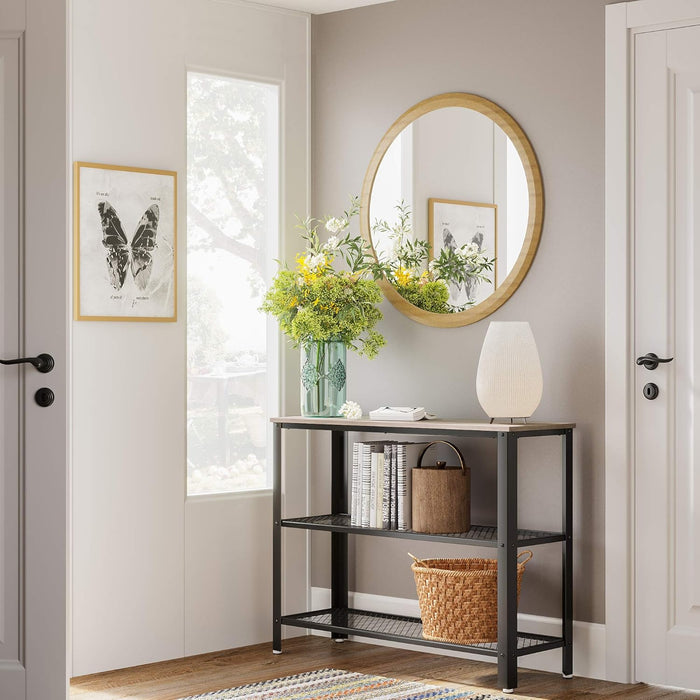 40" Industrial Console Table, 3 Tier Entryway Table with Storage Shelf, Narrow Sofa Table for Living Room, Hallway, Entrance Hall, Corridor, Bedroom, Greige and Black ULNT081B02