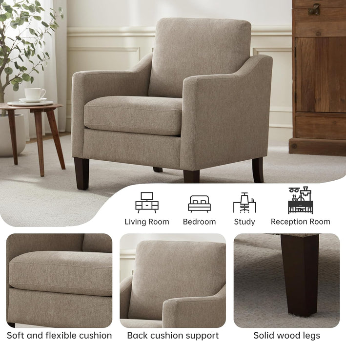 Brown Upholstered Armchairs With Polished Wooden Legs