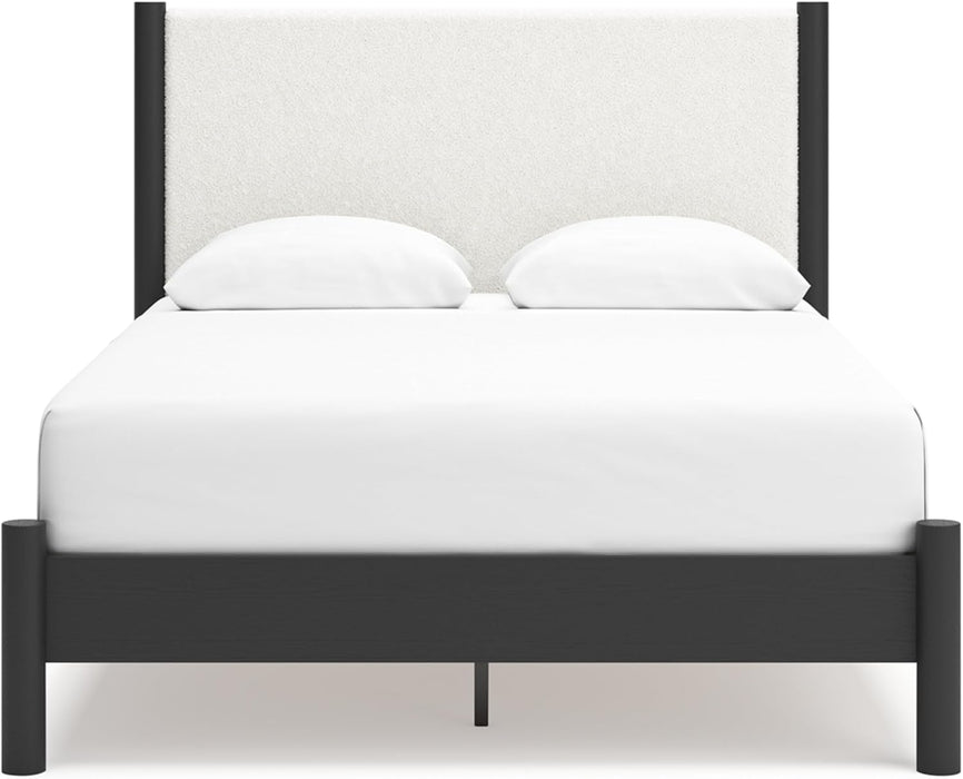 Signature Design by Ashley Cadmori Modern Queen Upholstered Platform Bed, Foundation or Box Spring Not Needed, Black & White