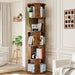 5 Tier Rotating Bookshelf Tower, 360° Display round Bookcase, Floor Standing Corner Revolving Bookshelf Organizer Storage Rack for Home Study Office, Walnut