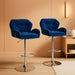 Breni Velvet Diamond Tufted Swivel Adjustable Height Barstools, Set of 2, Blue