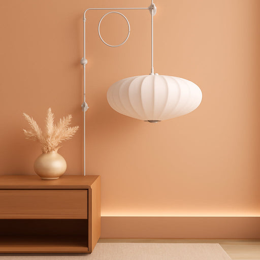 19.7In Plug in Lantern Pendant Light, White Imitation Silk Pendant Light Wabi Sabi Saucer Japanese Bubble Hanging Lamp Chandelier for Living Dinning Room Kitchen Island Bedroom 1 Pack