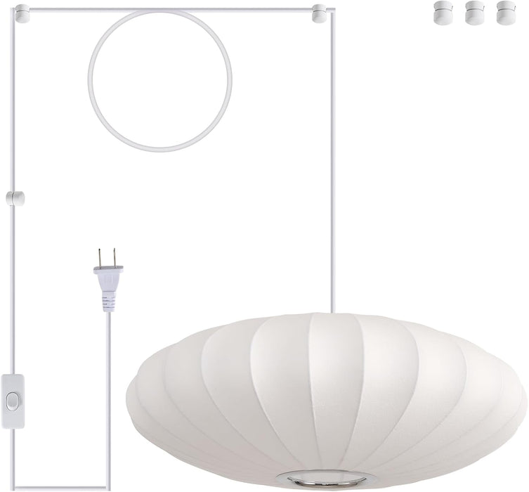 19.7In Plug in Lantern Pendant Light, White Imitation Silk Pendant Light Wabi Sabi Saucer Japanese Bubble Hanging Lamp Chandelier for Living Dinning Room Kitchen Island Bedroom 1 Pack