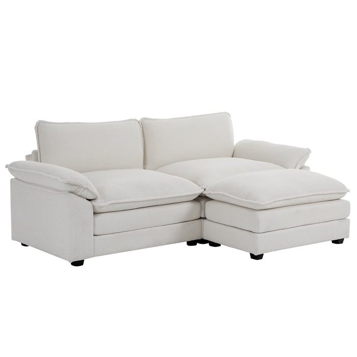 Convertible Sectional Sofa with Chaise L Shaped Couch with Ottoman Reversible 2-Seat Sofa Sectional Couch Sets for Apartment Teddy White