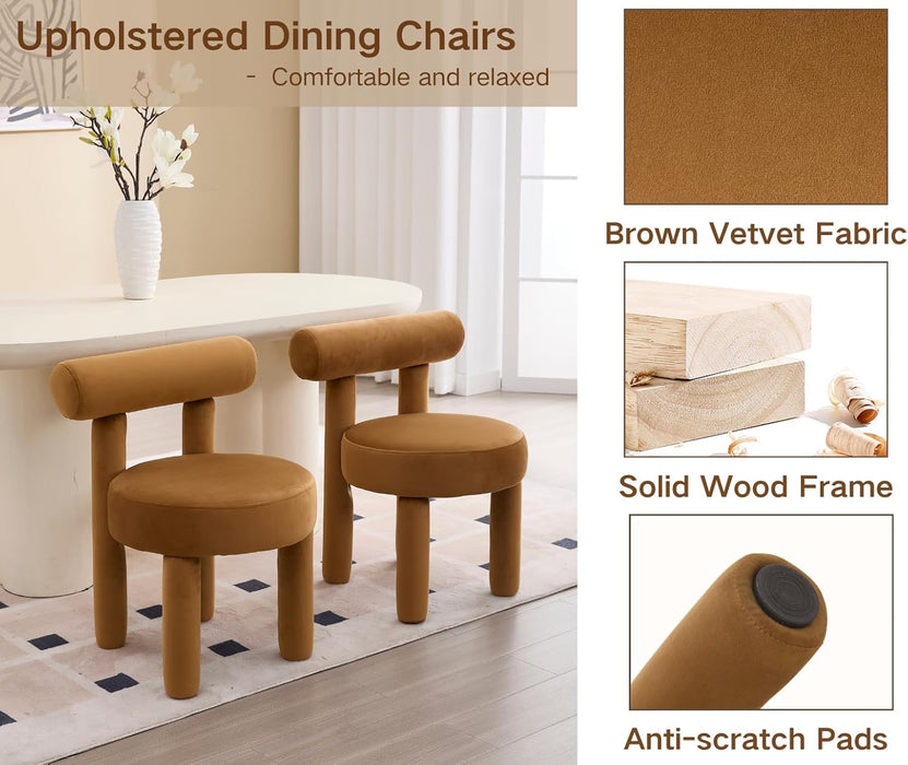 Velvet Upholstered Dining Chairs Set of 2 Modern Fabric Dining Room Chairs Comfy round Kitchen Chairs Armless Accent Side Chairs for Living Roombedroom, Yellowish-Brown