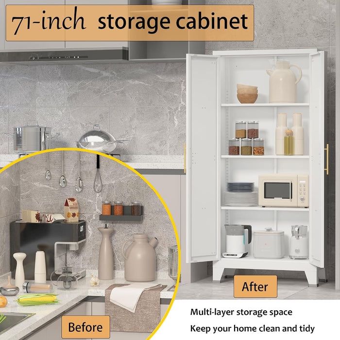 61-Inch Tall White Metal Storage Cabinet Barn-Doors