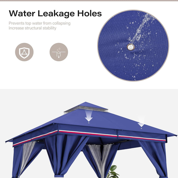 Patio Gazebo 10'X10', Outdoor Heavy Duty Party Tent Shelter with Double Roofs, Mosquito Nettings and Privacy Screens for Backyard, Garden, Lawn, Classic Blue