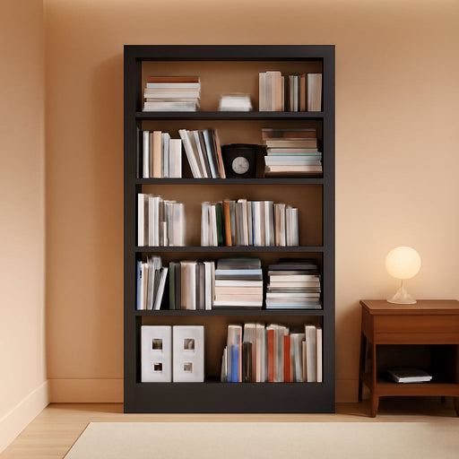 Black Metal Adjustable Bookshelf Five Shelves 71in